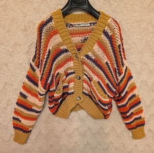 Zara Women's Crochet Multicolor Striped Open Knit Cardigan Size S-M